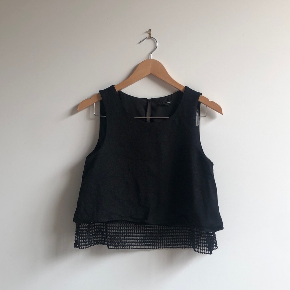 Black Club Monaco crop top, size S, with netting detail